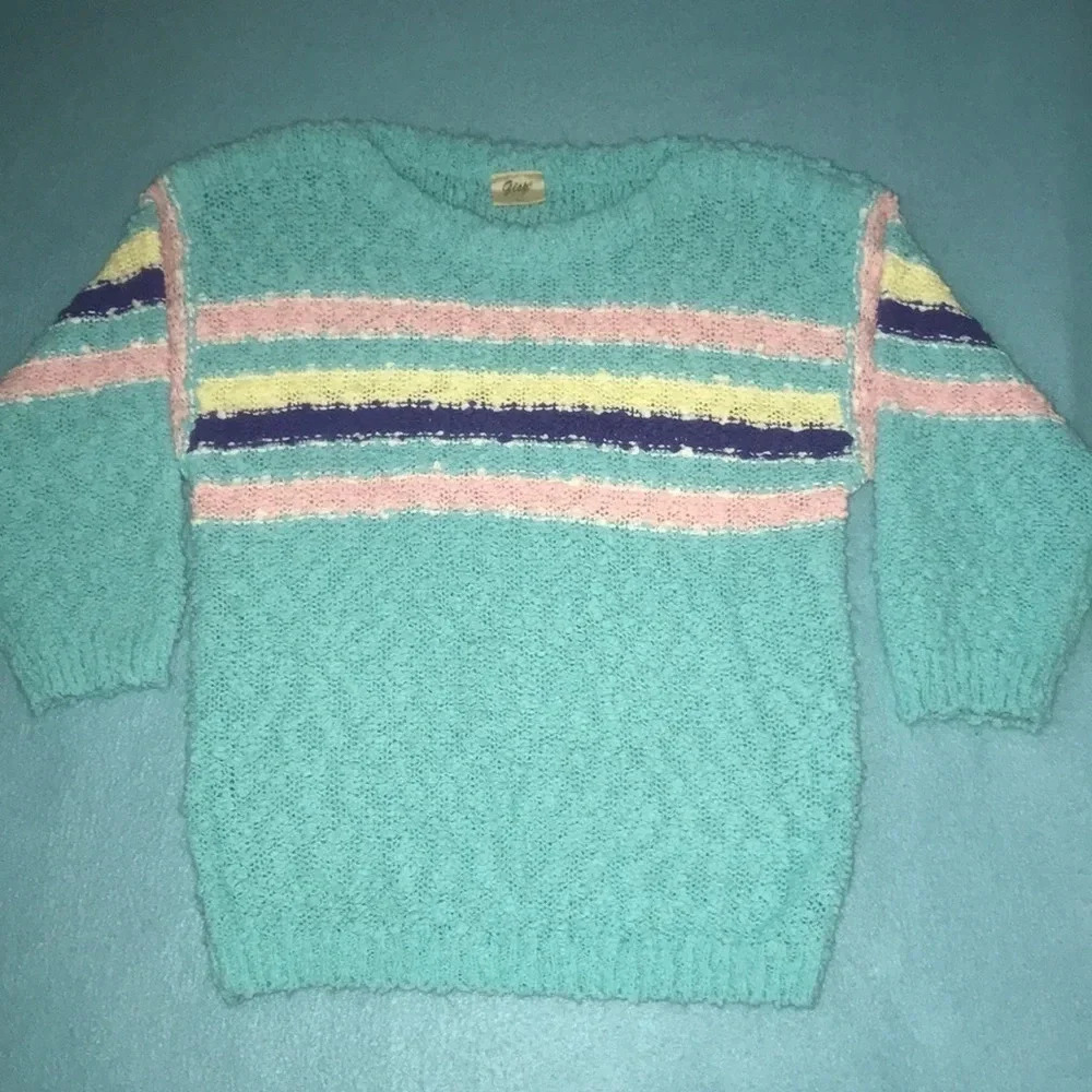 GISP vintage crewneck knit multi colored stripes popcorn textured knit size L